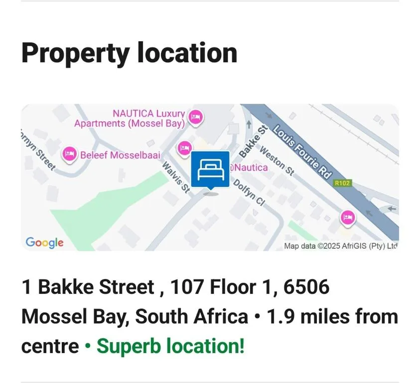 Google map showing property location at Bakke Street in Mossel Bay