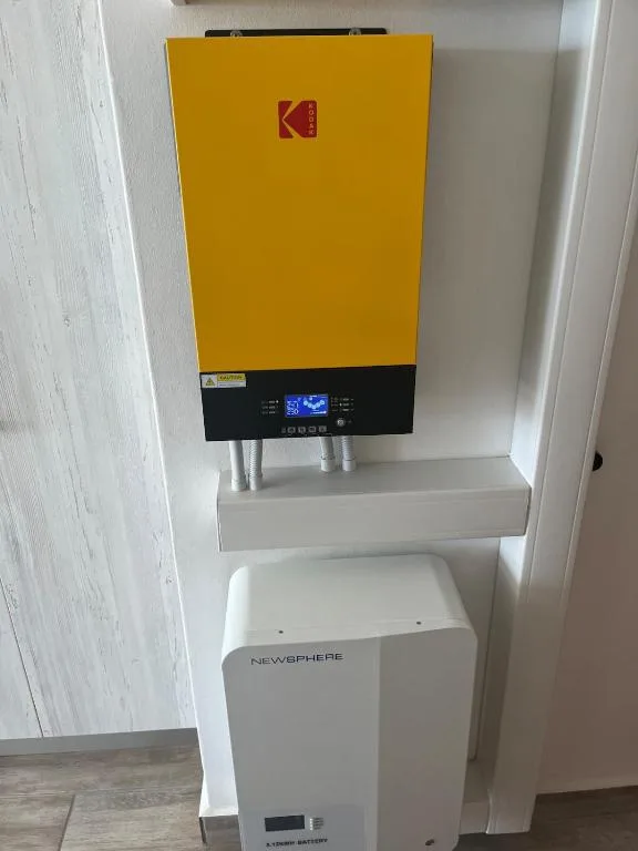 Yellow solar inverter and white battery system for property power management
