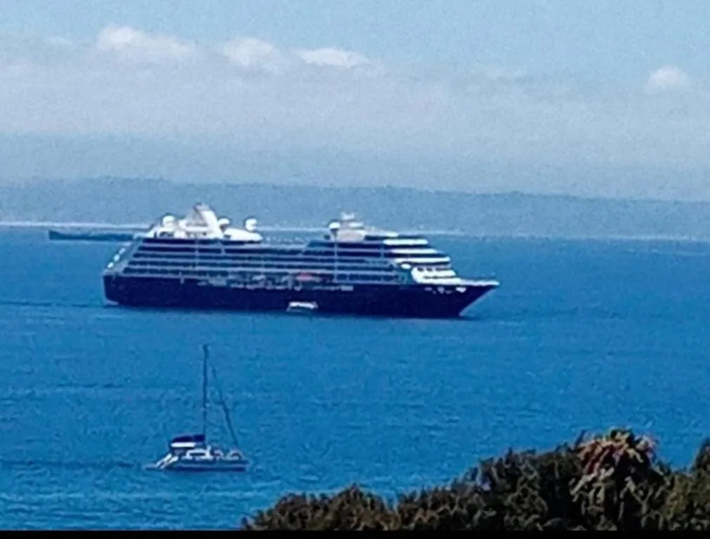 Ocean view with cruise ship and sailboat offshore from property