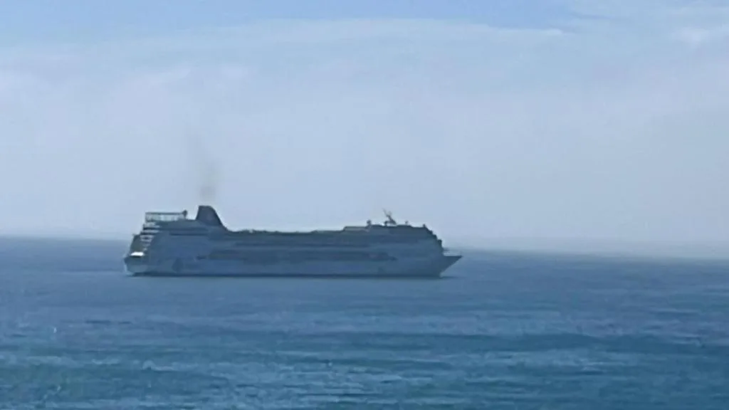 Cruise ship on the ocean horizon seen from the property