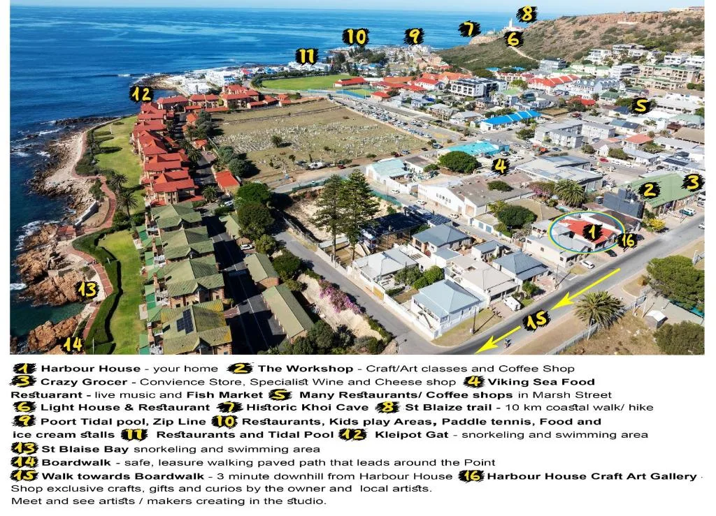 Aerial view of Mossel Bay coastline with beach, town, and surrounding properties