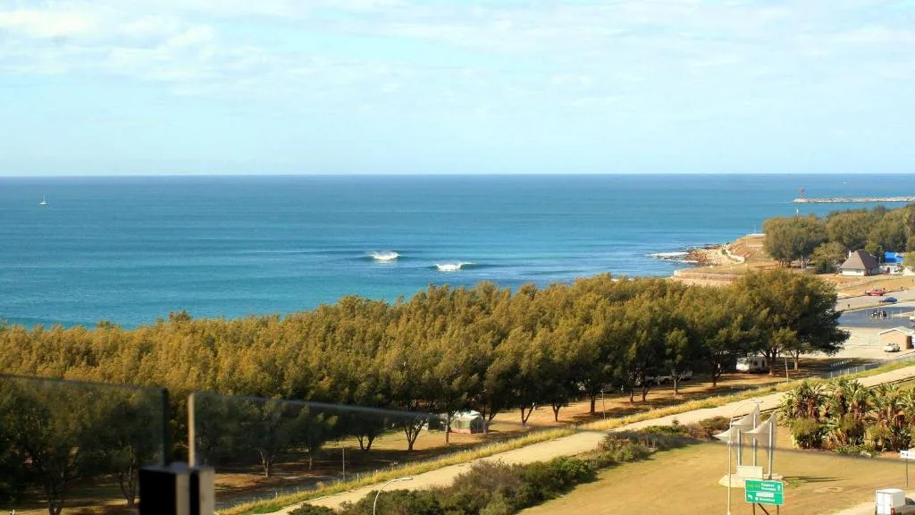 Panoramic ocean vista with turquoise waters, coastline, and pine trees