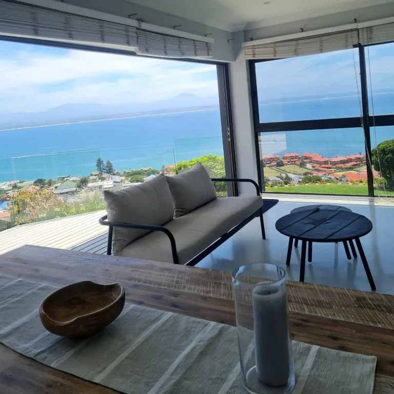 Panoramic ocean and coastal landscape view from modern seaside apartment